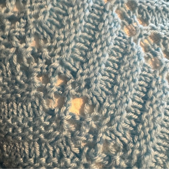 Handknit Light Blue Knit Full Double Bedspread - Picture 3 of 9